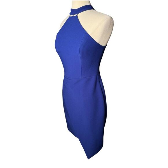 BCBGMAXAZRIA NEW Makenna Halter Dress Blue Asymmetrical Hem Size 8 Cocktail - Picture 5 of 11